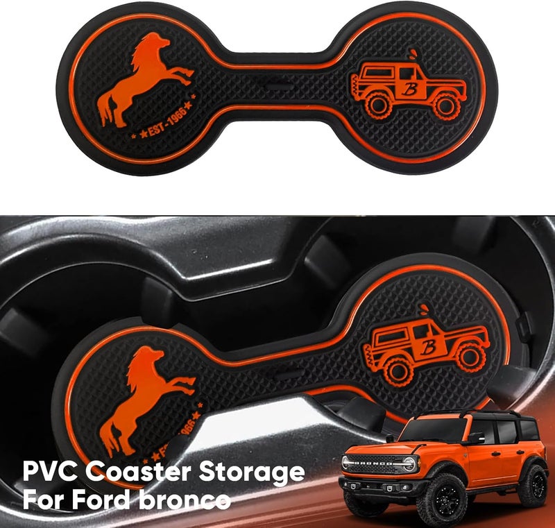 LSAUTO Car Cup Holder Coaster Compatible with Ford Bronco Offroad 2021-2025, Silicone Car Decorative Water Coaser, Bronco Car Accessories (Orange) - Image 2